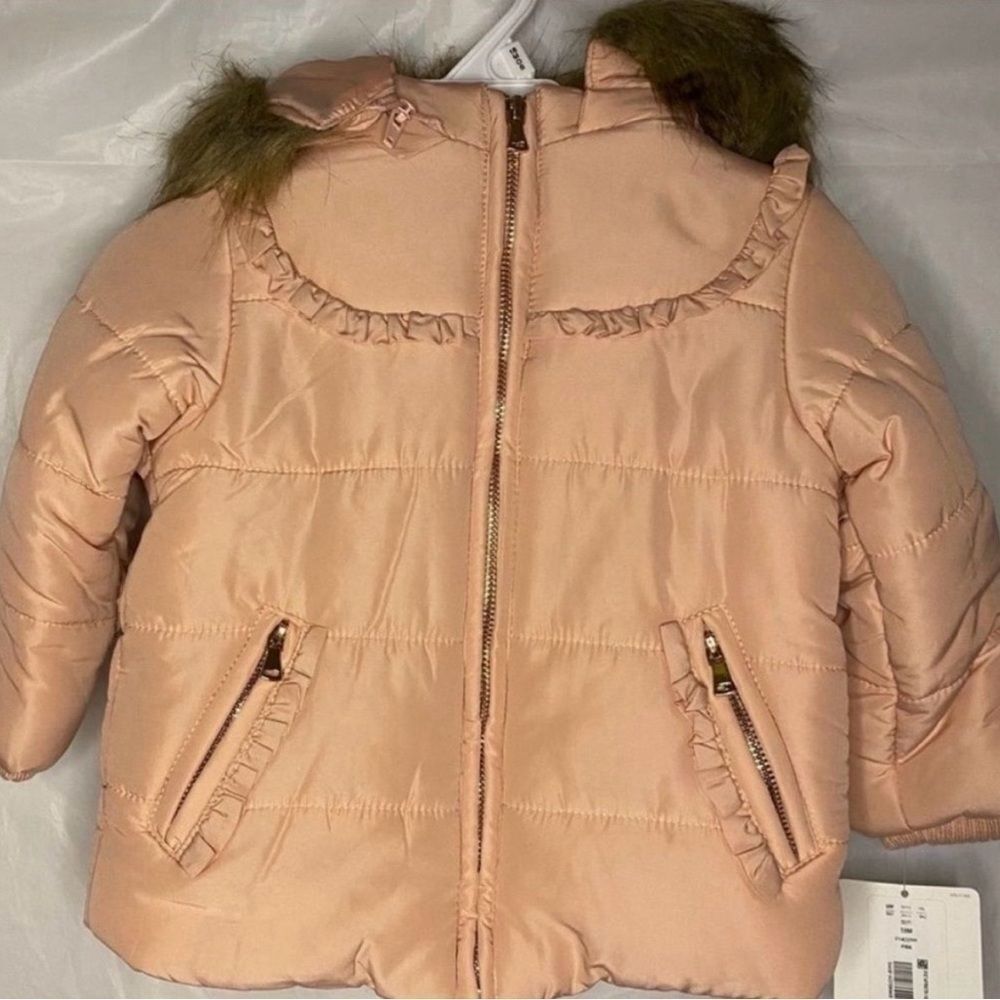 Baby Girls Pink Removable-Hood
Faux-Fur Trim Coat size 18M
